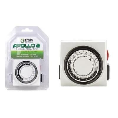 Apollo 8 Two Outlet Mechanical Timer - Dual Analog 24 Hour 120v