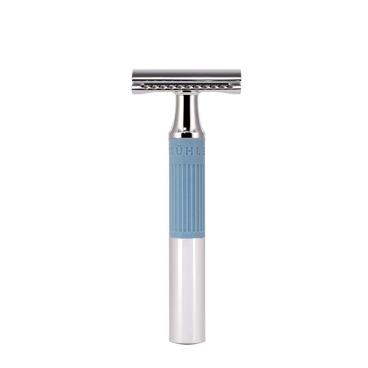 Neo Safety Razor - Safety Razor for Beginner-Friendly Wet Shaving - Metal with Rubber Grip Handle - Glacier Blue