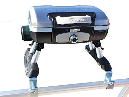Cuisinart Grill Modified for Pontoon Boat with Arnall's Stainless Grill Bracket Set SILVER