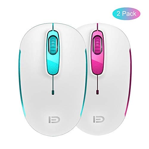 2 Pack Wireless Mouse (Battery Included), FD M510c 2.4G Mini Silent Click Cordless Mouse, Optical Travel Mice with Nano USB Receiver for Couples, Friends, Colleagues and Parents (White)