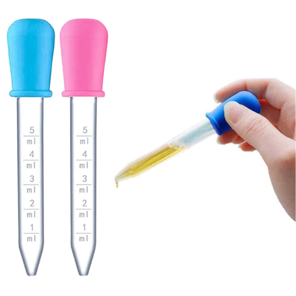 BowieMall2Pcs Silicone Liquid Dropper Pipette Babies Plastic Pipettes Transfer Eyedropper Tip Eye Dropper 5ml