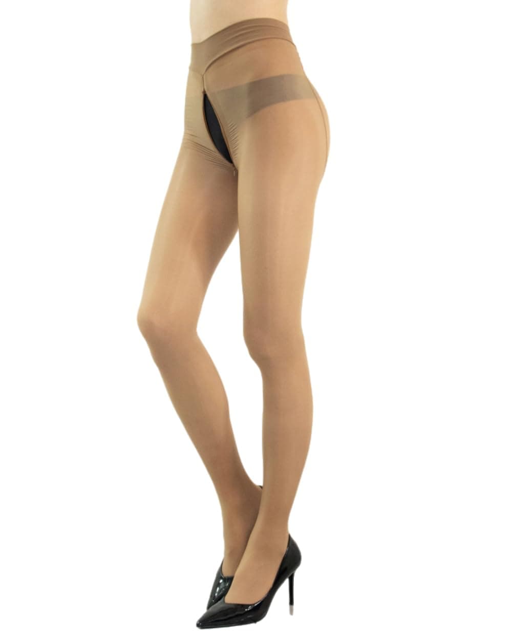 HTRUIYAWomen's Shiny Pantyhose 8D Sheer Tights Oily Gloss Pantyhose Invisible Zip Adjustable Tights Smooth Stockings