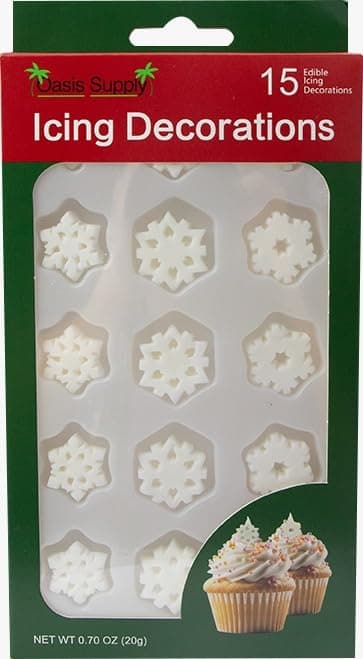 Christmas Holidays Edible Cake Decorations - Candy or Cupcake Topper - 15 Count Snowflake Assortment