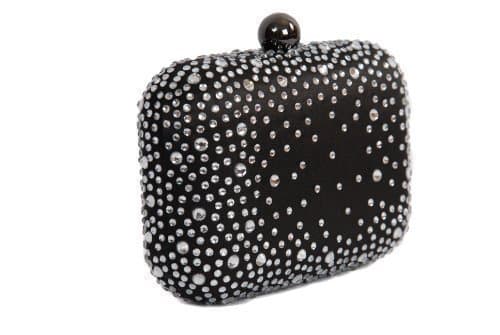 Black diamante encrusted pod handbag box clutch bag minaudiere by Olga Berg