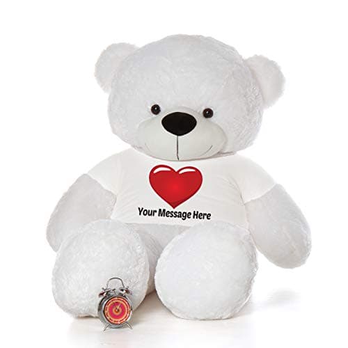 Personalized Life Size 6 Foot Giant Teddy Bear Cuddles with Red Heart T-Shirt (Snow White)