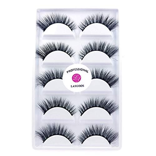 Luxurious 100% Siberian Mink Fur 3D False Eyelash LASGOOS Degisn Natural Messy Thick Volume Fake Eyelashes 5 Pairs/Box