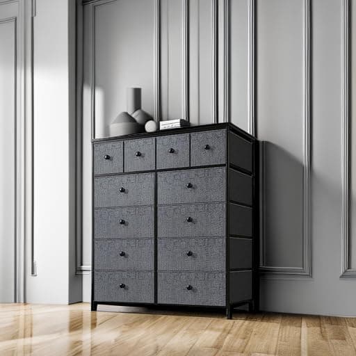 EnHomee Fabric Dresser for Bedroom with 12 Deep Drawers Dressers & Chest of Drawers for Bedroom,Hallway, Closets,College Dorm,Office,Dark Grey,11.9" D x 40.7" W x 43.8" H