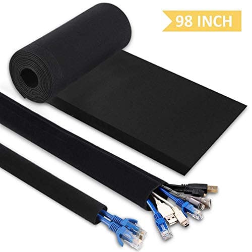 98" Cable Sleeves Adjustable Cable Wraps,Hommie Reusable Cord Management System DIY Cuttable Cable Tidy Strong Fixation Wire Hider Sleeve for Office Desk TV PC Home Theater Entertainment Center Black