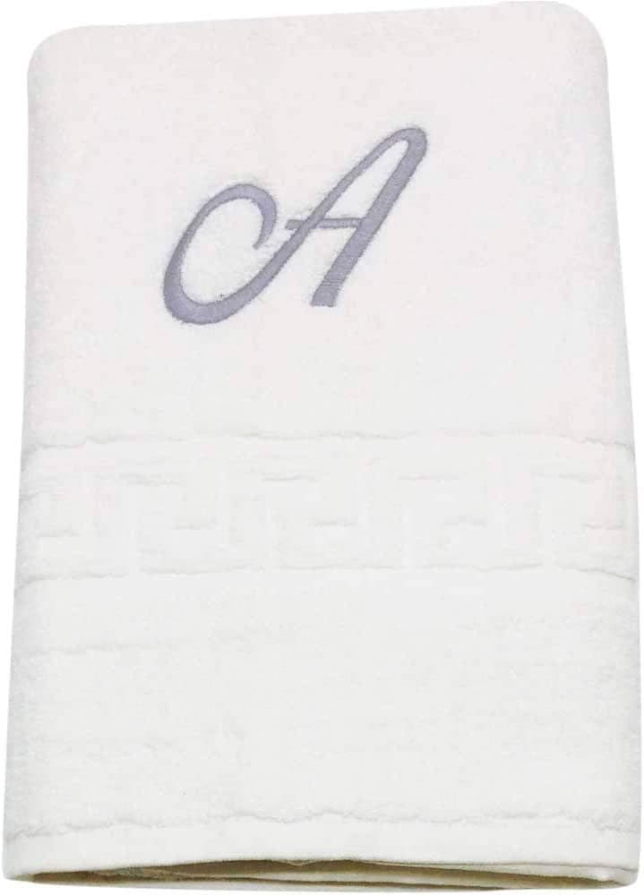 BYFT Embroidered For You (White) Luxury Monogrammed Bath Towel (70 x 140 Cm -Set of 1) 100% Cotton, Highly Absorbent and Quick dry, Classic Hotel and Spa Quality Bath Linen -600 Gsm (Silver Letter A)