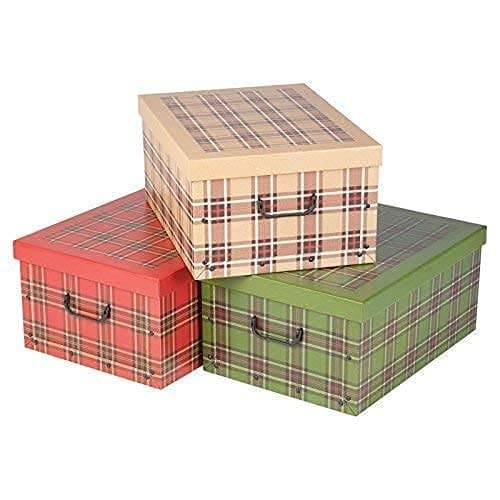 Easygift Products 3 Underbed Collapsible Cardboard Storage Boxes Lightweight With Lids & Handles (Tartan Design)