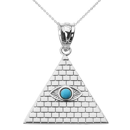 925 Sterling Silver Egyptian Pyramid Charm with Evil Eye Pendant Necklace, 22"