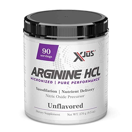 Xjus Arginine-HCl, Increase Blood and Oxygen Flow, Micronized for Fast Absorption, Vegan Friendly, No Filler Ingredients, 90 Servings