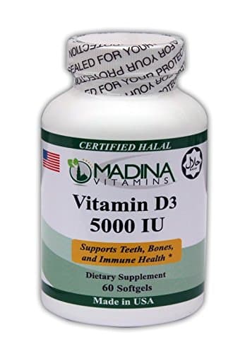 Vitamin D3 5000 IU, Supports Bone Health and Healthy Mood (60 Softgels Daily Supplements) Made in USA - Halal Vitamins