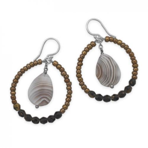 MMA Silver - Botswana Agate and Glass Bead Drop Earrings