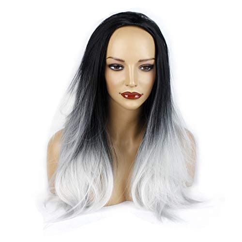 Ladies 3/4 Half Wig - Black/Silver Grey Ombre - Straight - 25 Inch / 64cm - 300g - Heat Resistant Synthetic Hair Piece