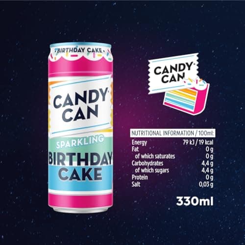 Candy Can, Birthday Cake, Fizzy Drink, Nostalgic American Soda Flavours, Sparkling Pop Cans (1 x 330ml)