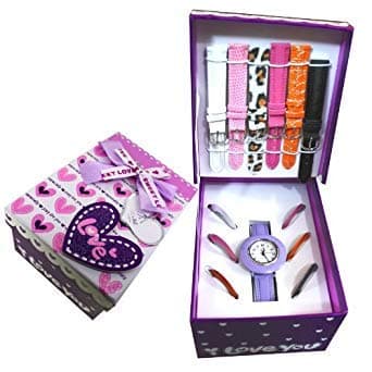 Love Gift Set"Especially for You" Purple Watch with 6 Replace able Straps and Bezels Christmas Present