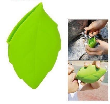 Portable Travelling Outdoor Leaf Shaped Silicone Cup Water Cup Green