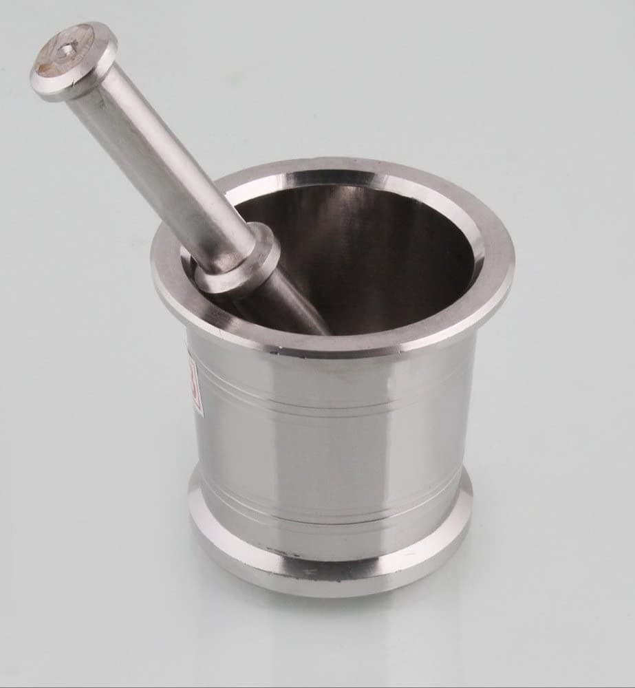 BhayaJi Stainless Steel okhli and musal Kitchen Masher Mortar and Pestle Set Khallad khalbatta Imam dasta Spice Mixer Herb Mills Pugging Pot Grinding Cooking Tools Set (Medium Glossy 3 Inches)