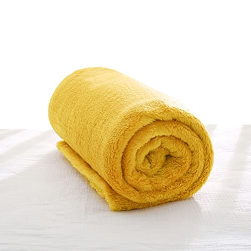 Exclusivo Mezcla Plush Fuzzy Fleece Throw Blanket, Super Soft, Fluffy and Warm Blankets for Couch, Bed, All Season Use (30x40 Inches, Mustard Yellow)
