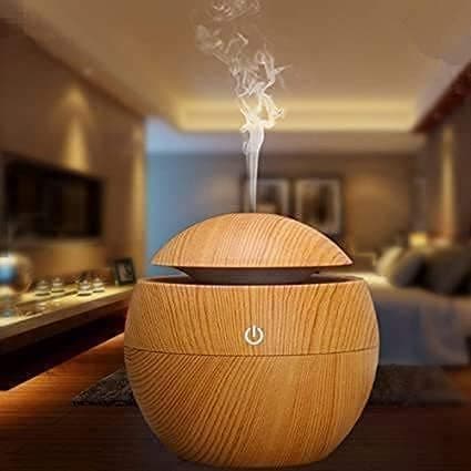 Wooden Style Cool Mist ultrasonic Humidifier Aroma Diffuser for Room Essential Scented Oil Fragrance with Colorful Ambient Lighting, Ideal for Home,Office,and Car Round Shape