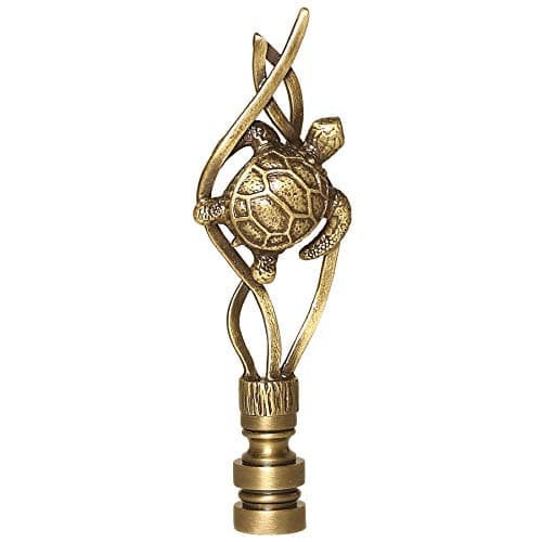 Corbase VHOB Antique Brass Turtle Lamp Shade Finial Turtle in Seagrass Antiqued Gold Tall Grass Light Topper