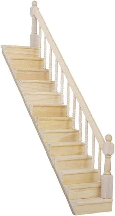 Chic Dollhouse Furniture Wooden Stair Stringer Step Replacement Pre-Assembled 45-Degree Slope Mini Wooden Staircase with Right Handrail Stress Relief Tools Bundle for Kids Adults jiangyu1994