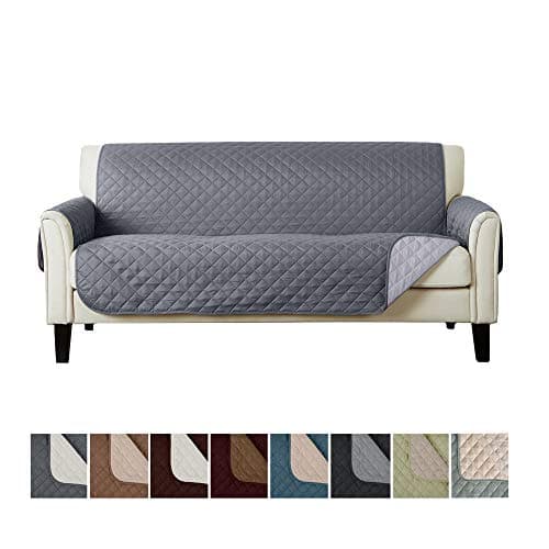 Home Fashion Designs Reversible Sofa Protector. Furniture Protector for Living Room with Secure Straps. Furniture Protectors for Kids, Dogs and Pets. (Sofa, Light Grey/Dark Grey)
