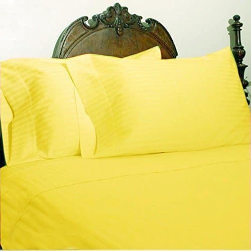 Egyptian Cotton Nile Bedding Collection Luxury Hotel Bed Sheets high-thread count TC 5PCs 22 Inches Deep Pocket Yellow Striped Adjustable Split-King Size.