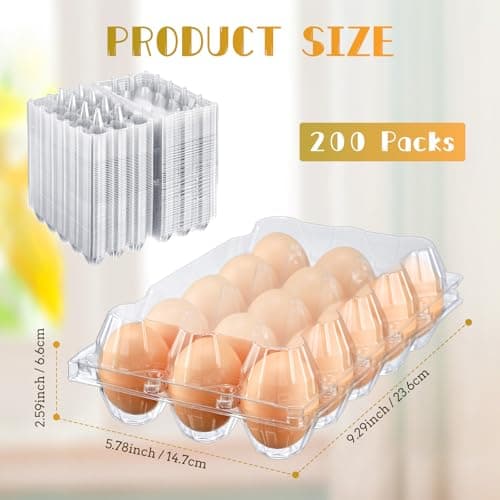 Zubebe 200 Clear Plastic Egg Trays - Bulk Empty Chicken Egg Tray Holds Securely - Clear Blank Egg Cartons for Farm, Market, Home Refrigerator Storage (3 x 5 Grids)