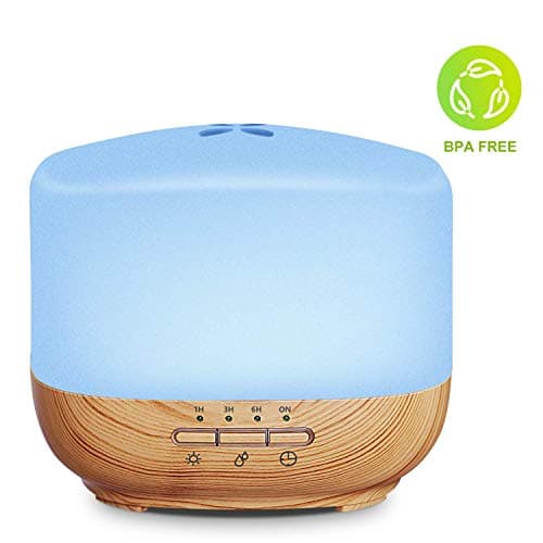 Komeito 500ml Aroma Essential Oil Diffuser Aromatherapy Diffuser Ultrasonic Cool Mist Humidifier for Home Office Bedroom with 7 Colors LED Light,2 Mist Modes,4 Timer Settings,Waterless Auto Shut-Off