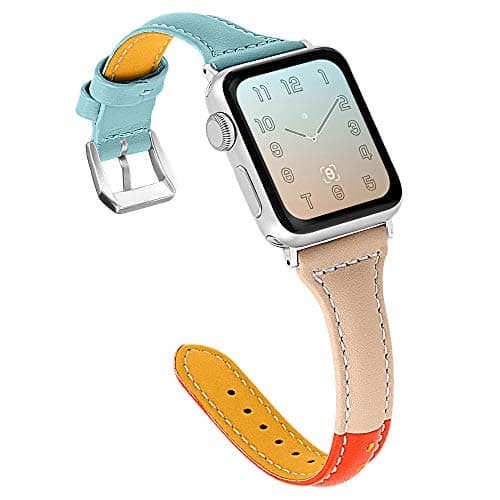 OULUCCI Compatible for Apple Watch Band 38mm 40mm, Genuine Leather Replacement iWatch Wristband Strap with Metal Buckle for iWatch Series 6 5 4 3 2 1 SE, Slim Design for Women Men