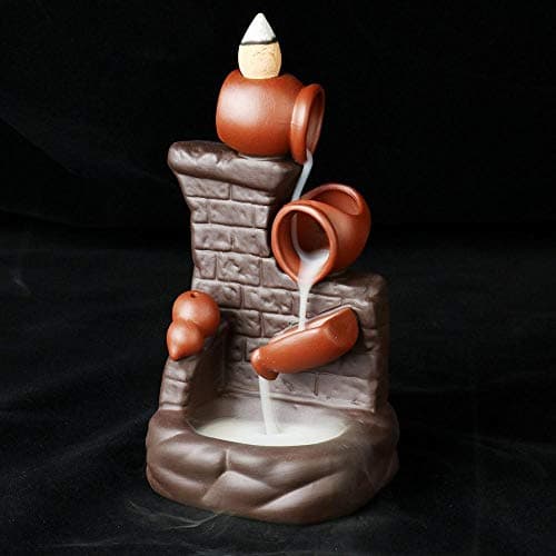 Backflow Incense Burner Ceramic Smoke Incense Cones Sticks Holder Ideal for Yoga Room, Home Decoration and Handicraft Gift, with 10pcs Cones (Multi Cup)