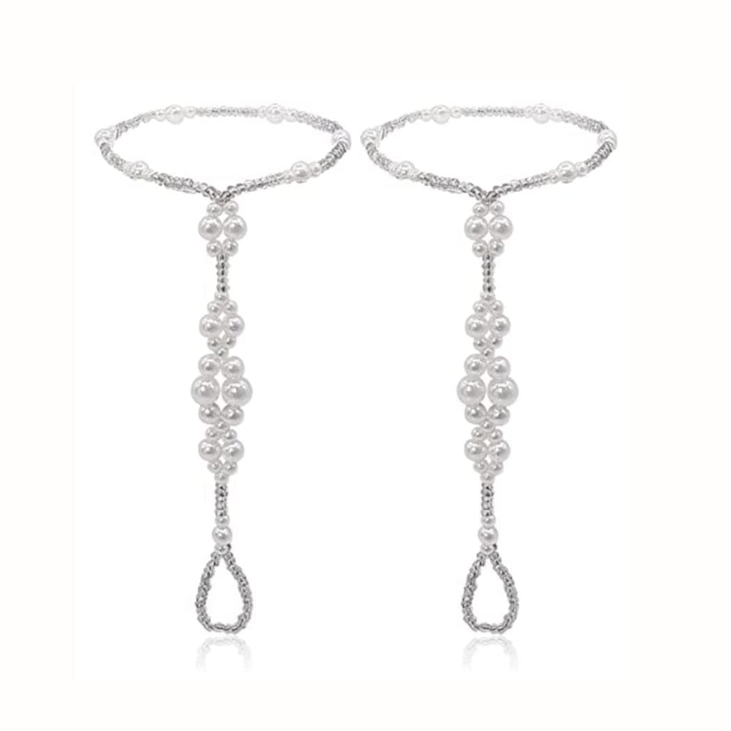 Wedding Barefoot Sandals Women Beaded Bracelets Anklet Foot Chain Jewelry 2PCS