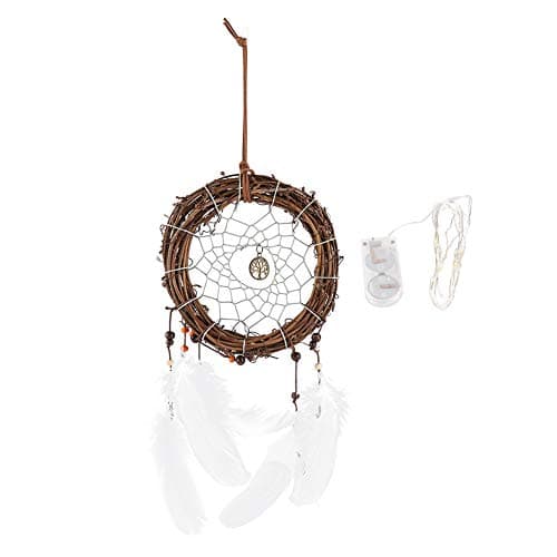 koulate Handmade Dreamcatcher, Feather Hanging Light Tree Vine Dream Catcher Decorative Light for Garden Party Tree Wedding Dorm Room