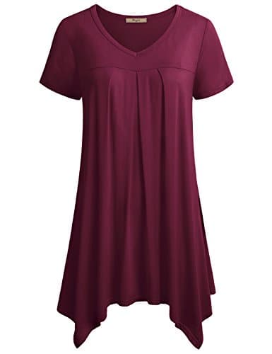 Miusey Womens Short Sleeve V Neck Flowy Tunic Top