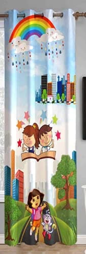 Yetli Polyester Digital 3D Print Window Curtain for Kids Room & Living Room 4 x 5 Feet Pack of 1 Pieces (VG909 Rainbo School