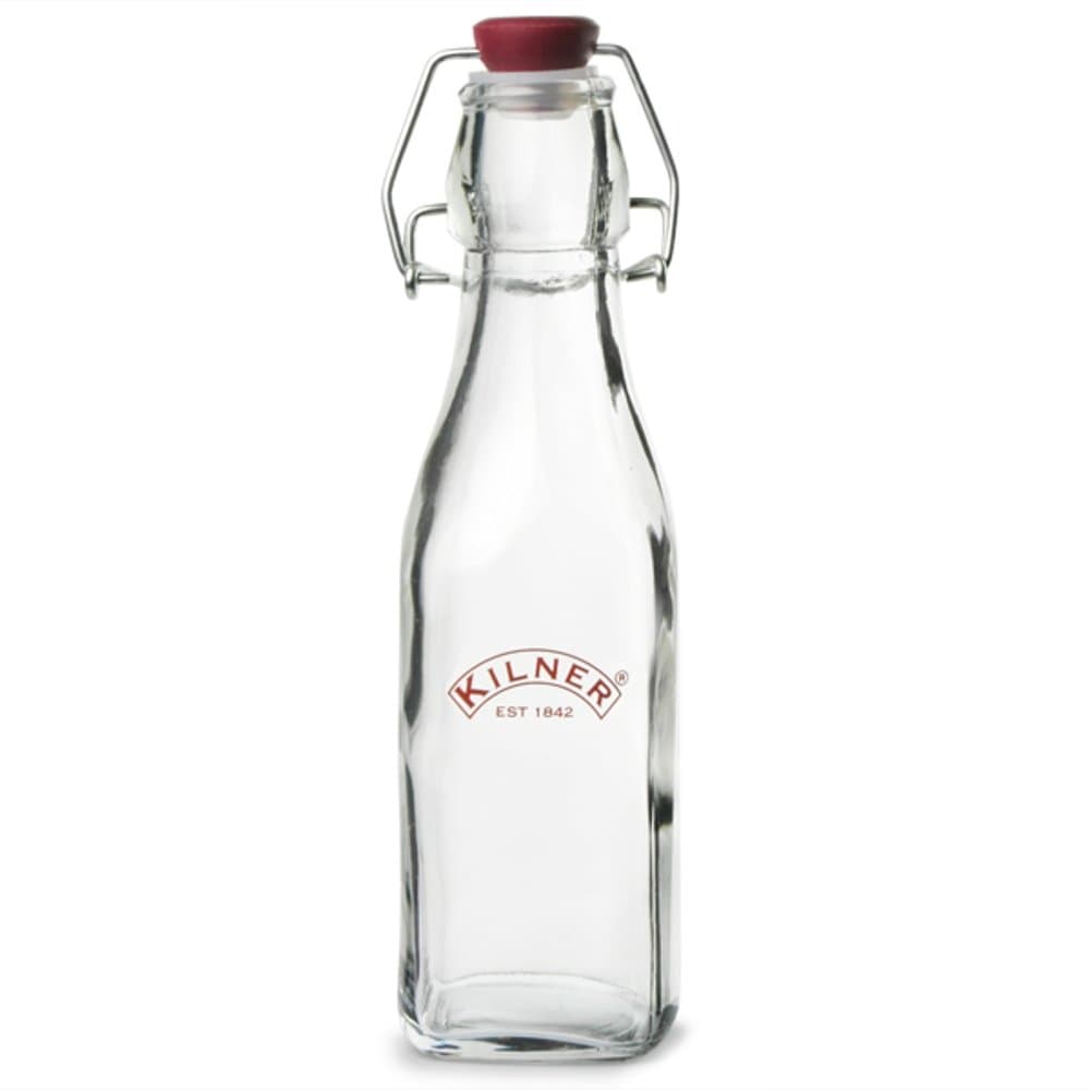 Premium Square Glass Clip Top Bottle, 250ml, Clear