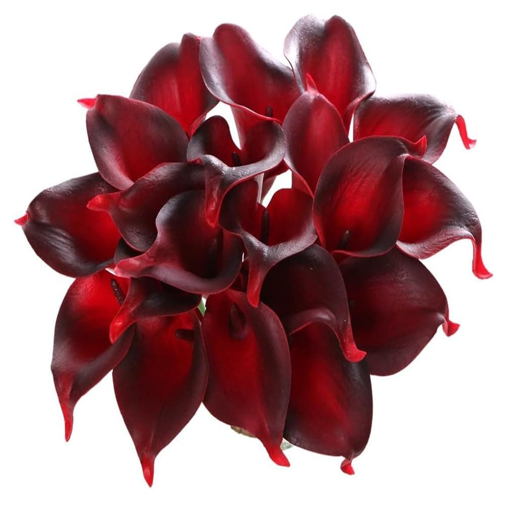 Houda Calla Lily Bridal Wedding Artificial Fake Flowers Party Decor Bouquet PU Real Touch Flower 20PCS (Dark Red 20pcs)