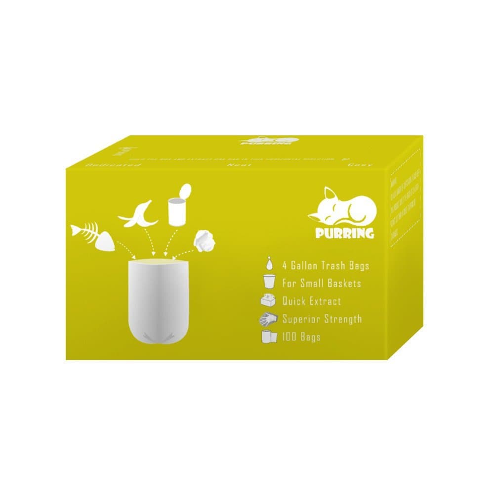 PURRINGSmall Trash Bags with Quick-Dispense, 4 Gallon Trash Bags with Cute and Compact Package, 100 Count (Yellow)