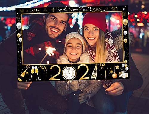 2021 Happy New Year's Eve Photo Booth Prop Frame for Holiday Gold Black Party Favors Decorations Supplies Assembly Needed