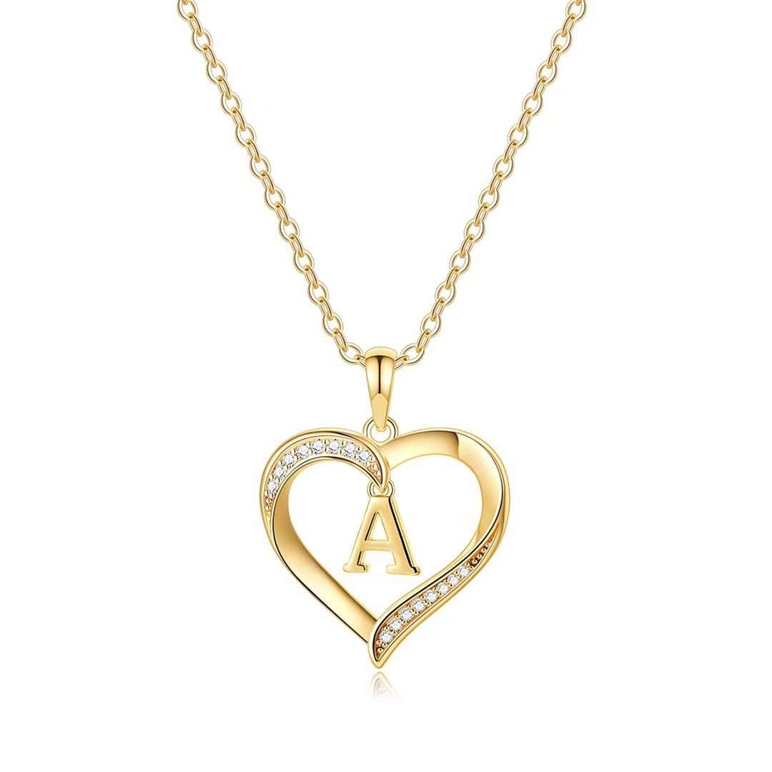 Heart Initial Necklaces for Women, 14K Gold Plated Cubic Zirconia Heart Pendant Necklace, Dainty Initial Charm Necklace Letter A to Z Jewelry for Women Girls