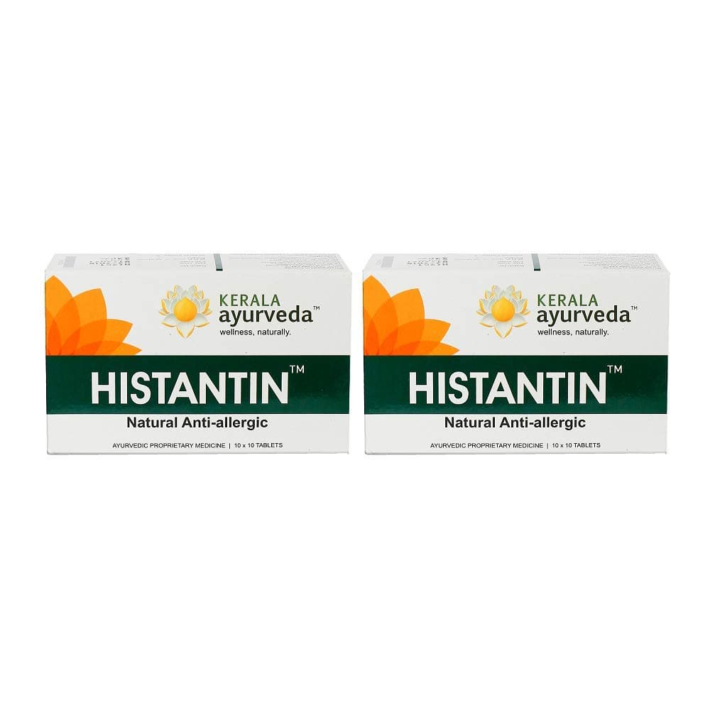 Kerala Ayurveda Histantin 100 Tablets | Ayurvedic Anti-Allergic Medicine for Seasonal ,Respiratory Allergies | Non-Drowsy Relief from Cold, Cough, Sneezing & Skin Rashes | With Haldi, Amla & Giloy (Pack of 2)