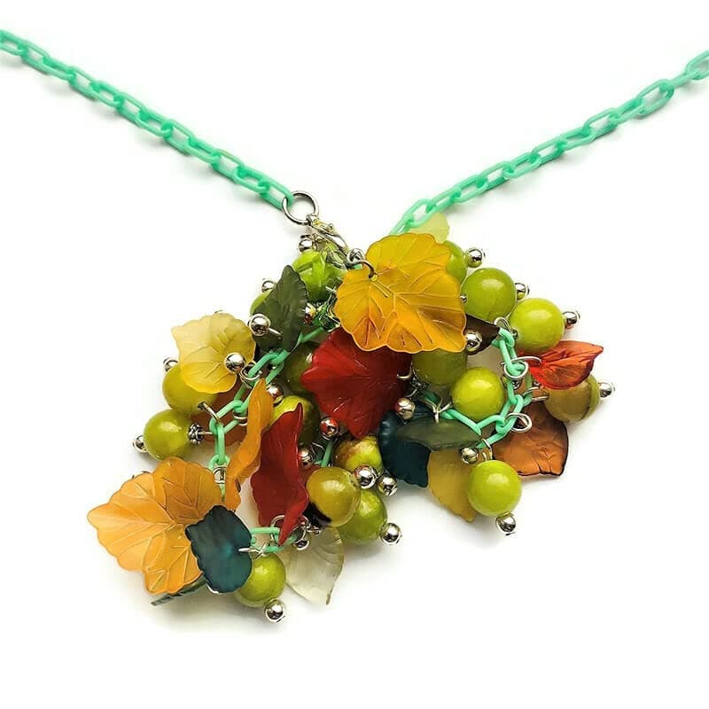 Autumn Harvest Fall Fruits Necklace Genuine Gemstone Beads Green Jade Grape Cluster