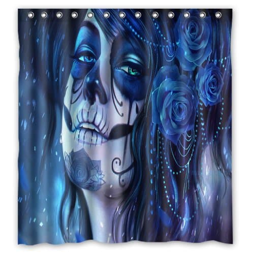 Innovation Print Design Face Paint Sugar Skull And Flowers Shower Curtain Mildew Waterproof Polyester Fabric Bathroom Shower Curtain 66" x 72" Inch