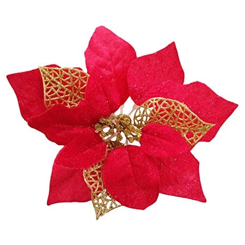 Crazy Night 12pcs 8.7inch Red Glitter Poinsettia Artificial Flowers,Christmas Tree Decorations,Wedding Xmas New Year Wreath Ornaments