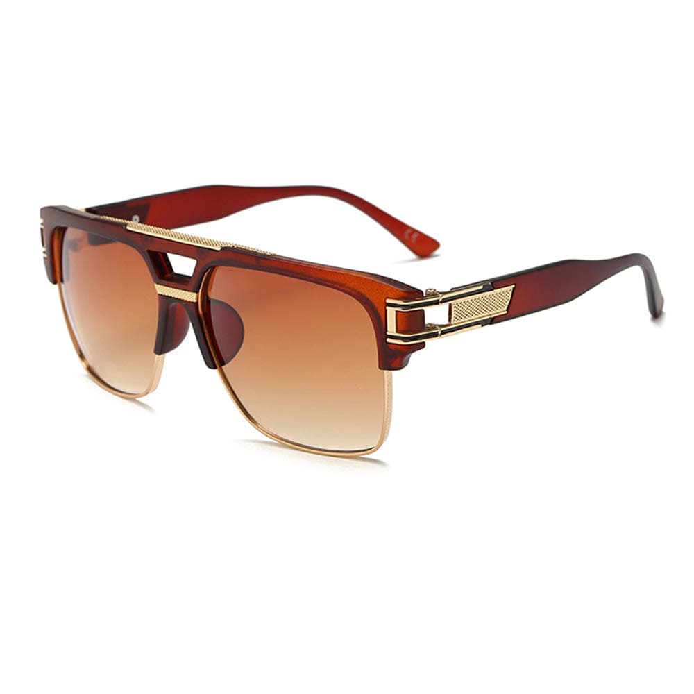 Square Sunglasses for Men Classic Oversized Sun Glasses Retro Semi Rimless Gold Alloy Frame UV400