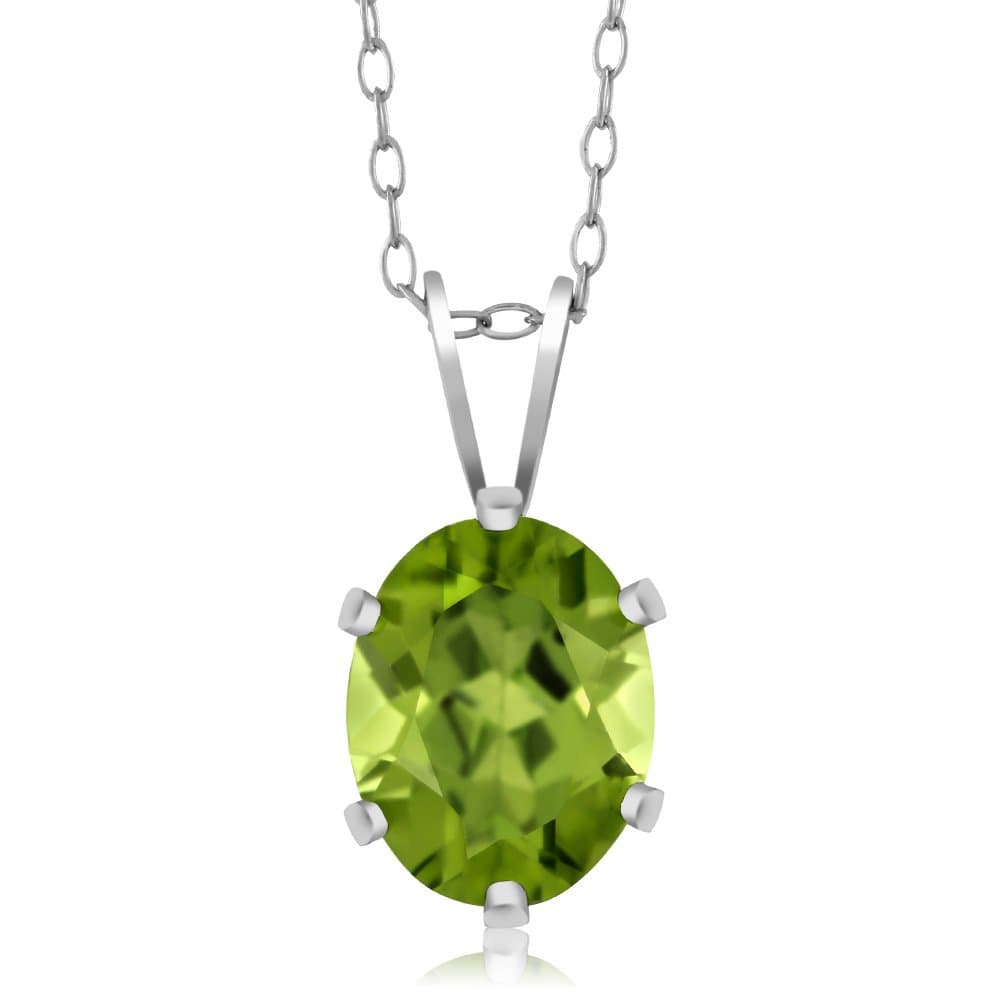2.00 Cttw Green Peridot Pendant Necklace for Women | 925 Sterling Silver | Gemstone Birthstone | Oval 9X7MM | With 18 Inch Silver Chain