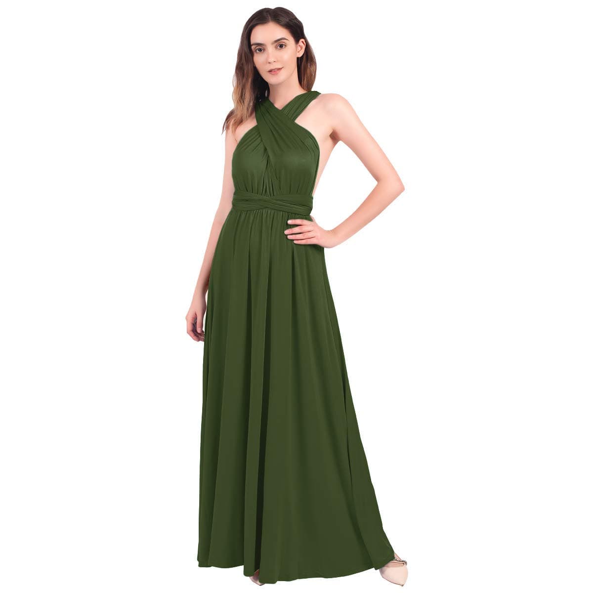 Womens Bridesmaid Elegant Convertible Transformer Infinity Multi Way Wrap Solid Color Cocktail Dress Off Shoulder V Neck Bandage Long Maxi Dress