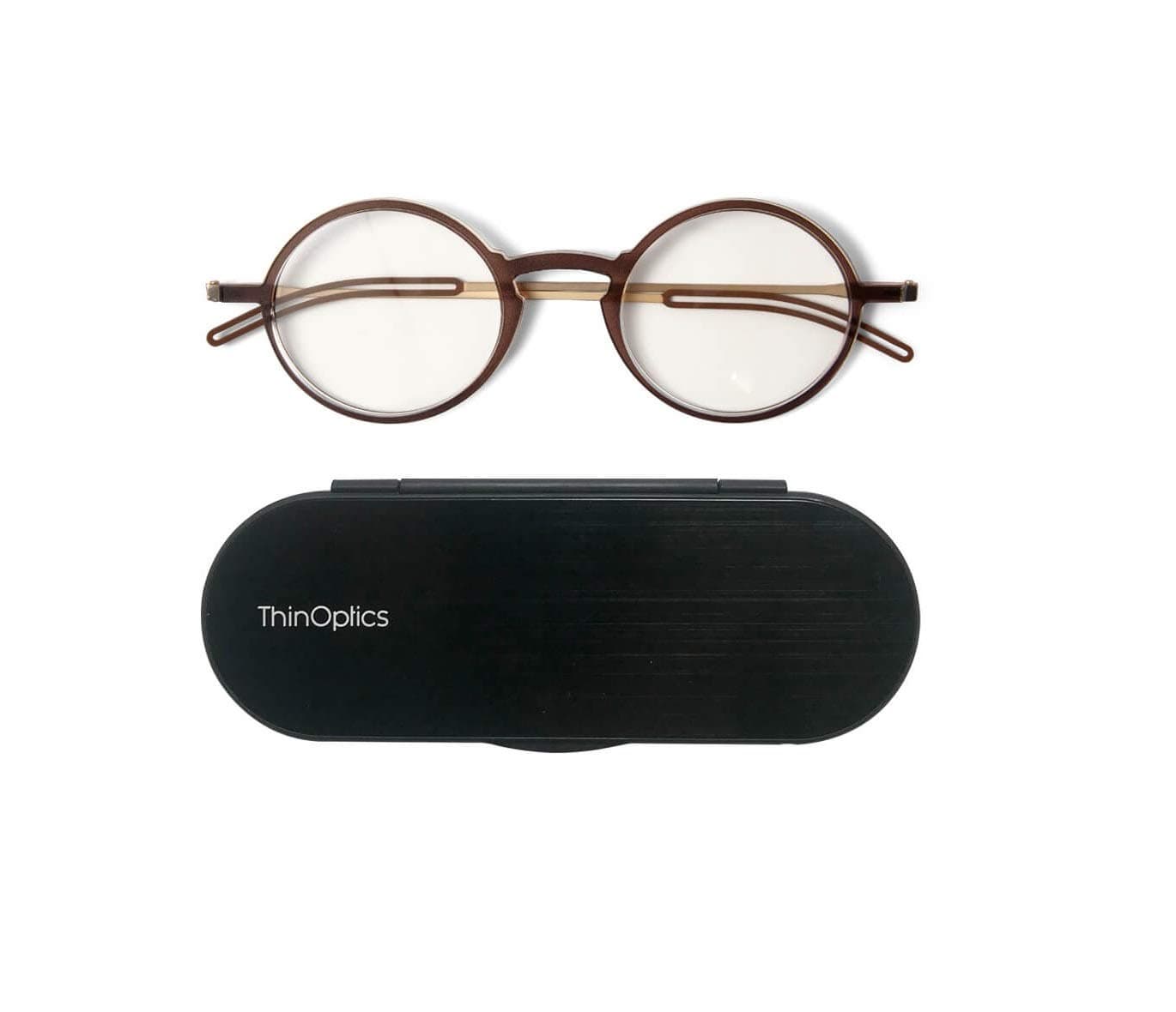 ThinOptics Manhattan Reading Glasses Round Frames With Milano Magnetic Case - Thin Lightweight Compact Readers 1.0 1.5 2.0 2.5 Strength